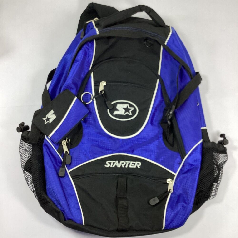 Starter Backpack Zip Multipocket Black Blue Id Tag - image 1